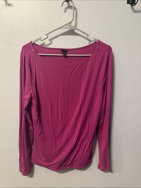 Ann Taylor Long-Sleeve Scoop Neck Top - Fuchsia
